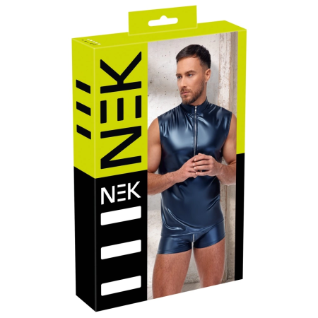 NEK Men's Sleeveless Shirt Blue 2XL Metallic Matte Finish