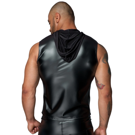 Noir Handmade Hoodie M Black Powerwetlook Sleeveless Top with Hood