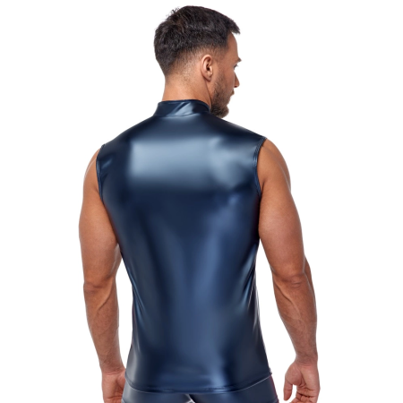 NEK Men's Sleeveless Shirt Blue Metallic Matte M Comfort Fit