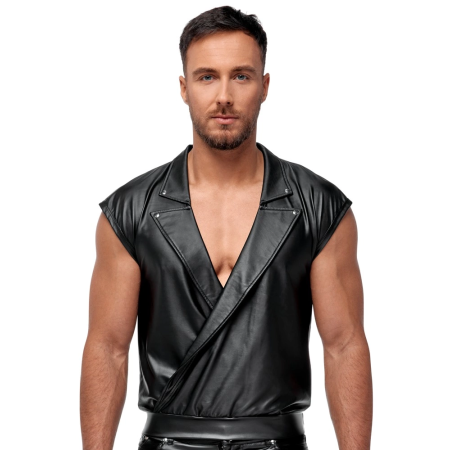 NEK Men's Matte Black Shirt XL with Overlapping Sleeves & Studded Collar