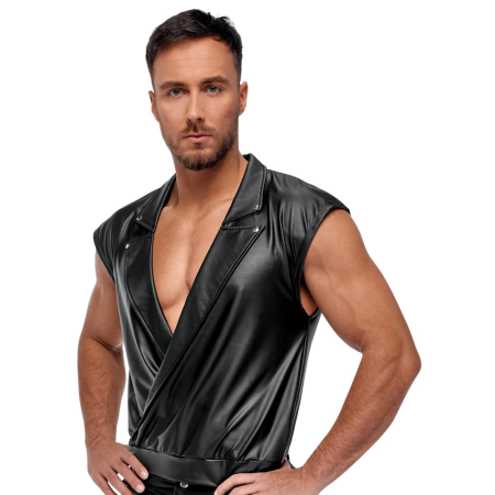 NEK Men's Matte Black Shirt XL with Overlapping Sleeves & Studded Collar