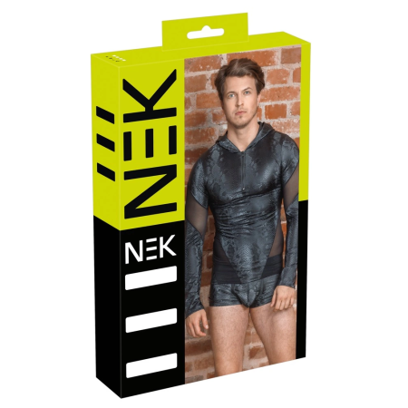 NEK Men's Long Sleeve Hooded Shirt Snake Pattern Black M