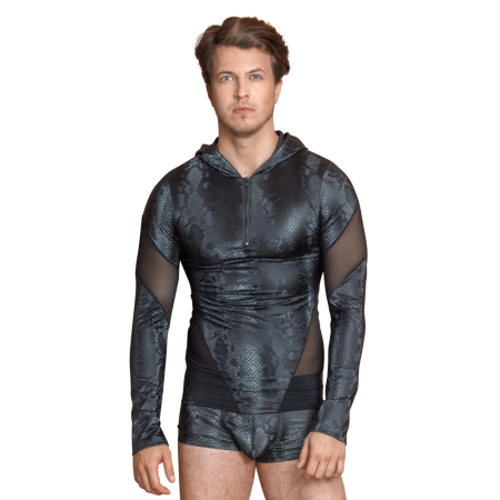 NEK Men’s Long Sleeve Hooded Shirt Snake Pattern S Black