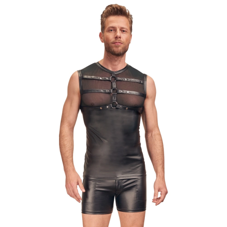 NEK Men's Matte Powernet Top with Harness XL Black Stylish Design