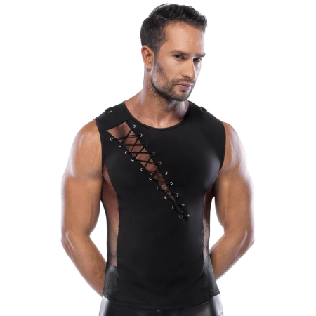 NEK Men’s Mesh & Opaque Shirt 2XL Black, D-Ring Detail, Stretch Fit