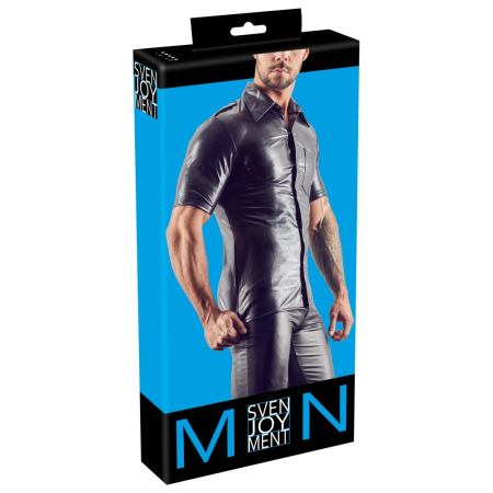 NEK Men's Imitation Leather Shirt Black M Fitted Modern Design