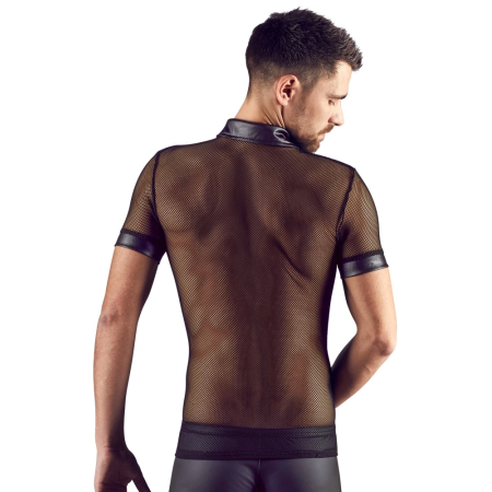 NEK Polo Shirt L - Modern Mesh & Wet Look, Black, Size L