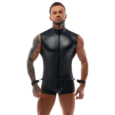 Svenjoyment Bondage Men's Matte Jumpsuit with Mesh and Cuffs L