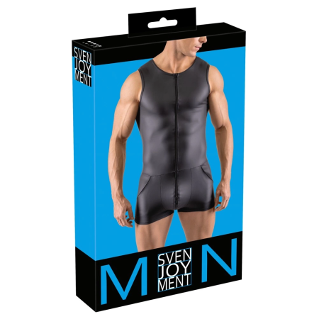 Svenjoyment Men's Matte Black Playsuit, Sleeveless, Short Legs, S