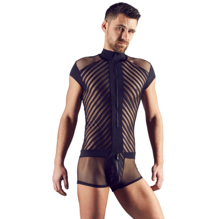 NEK Men’s Playsuit L Net Design with Front Zipper Black