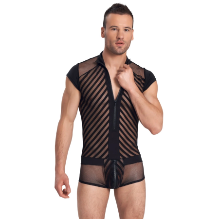 NEK Men’s Playsuit S Black Mesh Striped Design with Front Zipper