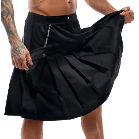 Svenjoyment Men's Classic Black Pleated Kilt with Detachable Pocket L