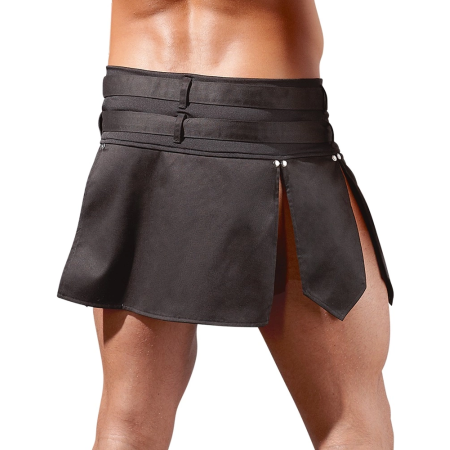 Svenjoyment Gladiator-Style Men’s Skirt L, Black, Stretchy Back, Dual Belts