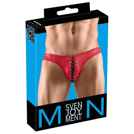 Svenjoyment Men's Briefs S Red Glossy Finish with Black Lacing