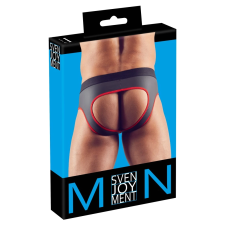 NEK Men's Jock S Neoprene Look, Shiny Matte Black, Zipped Front