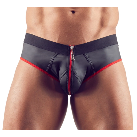 NEK Men's Jock S Neoprene Look, Shiny Matte Black, Zipped Front