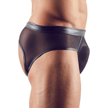 NEK Men's Open Back Briefs S Powernet Wet Look Black