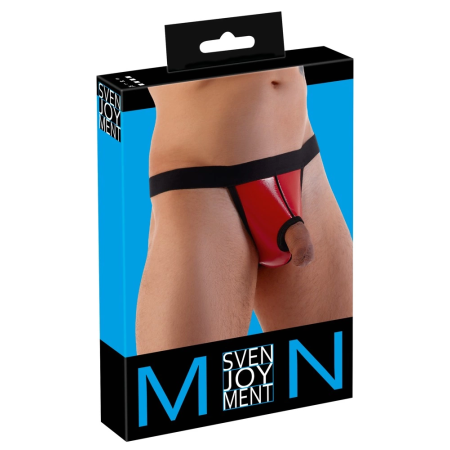 Svenjoyment Thong L/XL Shiny Red Vinyl with Black Trim & Swell Feature