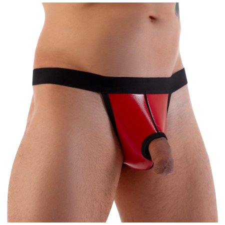 Svenjoyment Thong L/XL Shiny Red Vinyl with Black Trim & Swell Feature