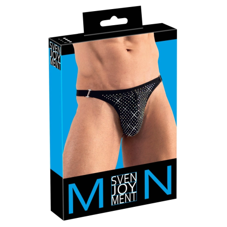 Svenjoyment Men's String L Black with Colorful Rhinestones, Stretch Fit