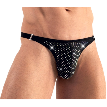 Svenjoyment Men's String L Black with Colorful Rhinestones, Stretch Fit
