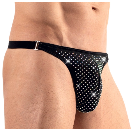 Svenjoyment Men's String L Black with Colorful Rhinestones, Stretch Fit