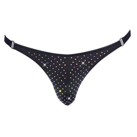 Svenjoyment Men's String L Black with Colorful Rhinestones, Stretch Fit