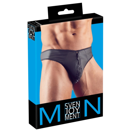 NEK Men's Neoprene-Effect String XL with Rhinestone Zipper Detail
