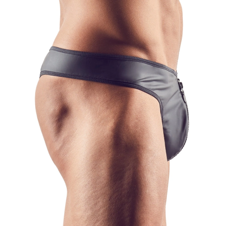 NEK Men's String S Neoprene Look with Rhinestone Zipper Accent