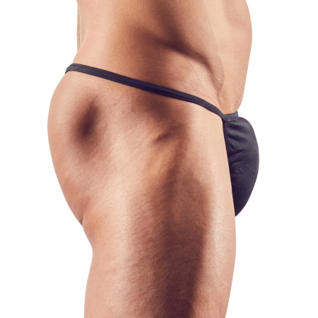 Svenjoyment Mini String XL for Men, Shiny Black, Stretch Fabric