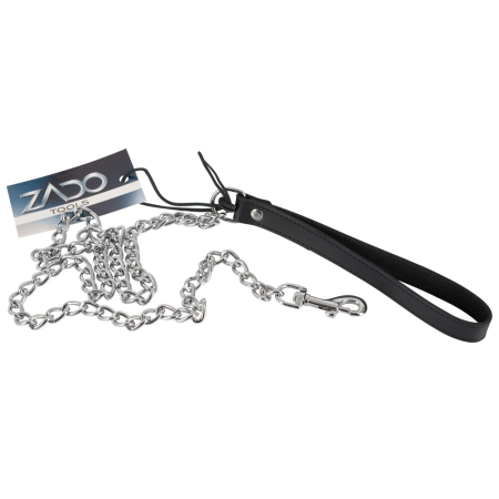 ZADO Leather Leash 110 cm - Black Split Leather & Metal Chain