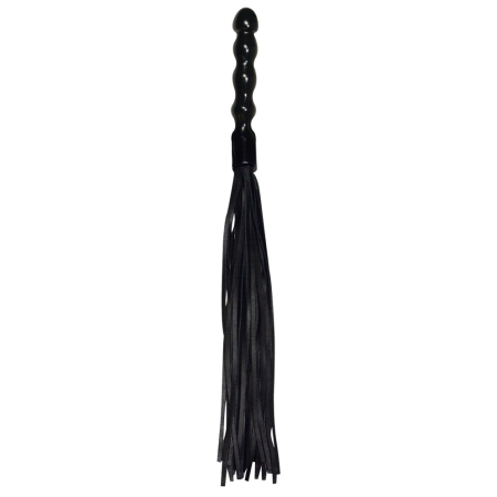 ZADO Leather Flogger with Wavy Wooden Handle, 56 cm, Black