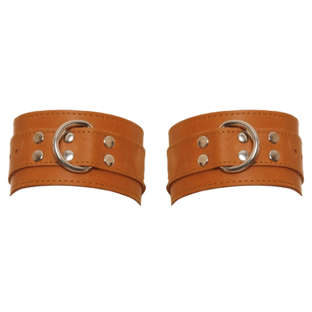 ZADO Leather Wrist Restraints Natural Finish Adjustable 17-24 cm