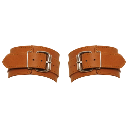 ZADO Leather Wrist Restraints Natural Finish Adjustable 17-24 cm