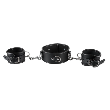 ZADO Bondage Set - Leather Collar and Adjustable Handcuffs, Black