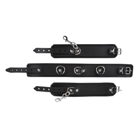 ZADO Bondage Set - Leather Collar and Adjustable Handcuffs, Black
