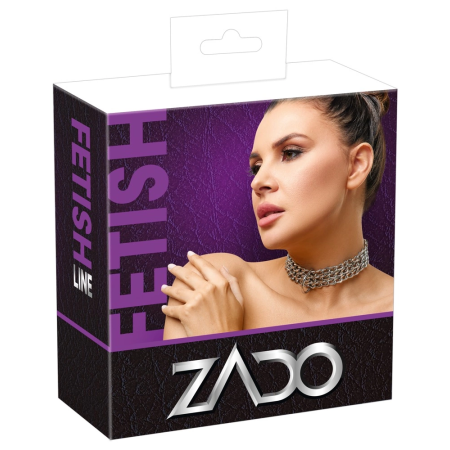 ZADO Black Leather Adjustable Collar with Triple Chain Detail