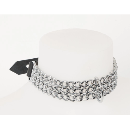 ZADO Black Leather Adjustable Collar with Triple Chain Detail