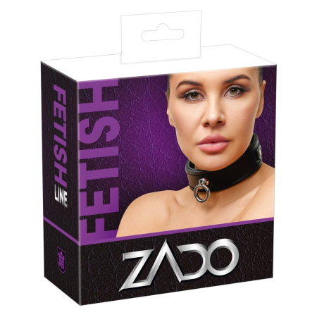 ZADO Leather Adjustable Collar S-L, Black, 32-50 cm, Metal Ring
