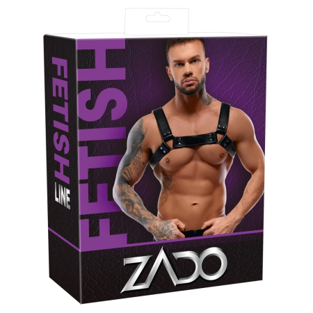 ZADO Leather Chest Harness Adjustable Cowhide Black Unpadded