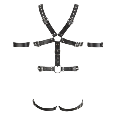 ZADO Men's Leather Harness S/M Adjustable Straps & 3 Metal Rings Black