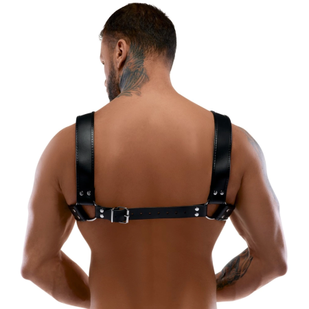 ZADO Leather Chest Harness Adjustable Cowhide Black Unpadded