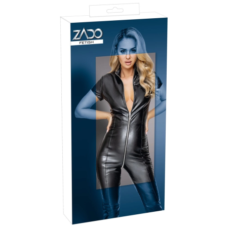 Zado Lamb Nappa Leather Jumpsuit S with Stretch Inserts, Black
