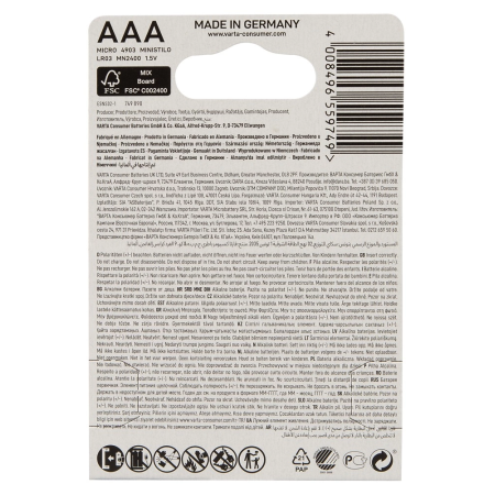 Varta AAA Batteries 40-pack Long-Lasting Power Alkaline LR03