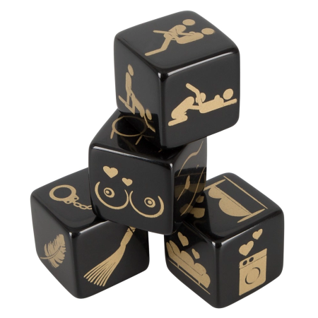 You2Toys Dice Set 4pcs Black Acrylic Gold Symbols 25mm
