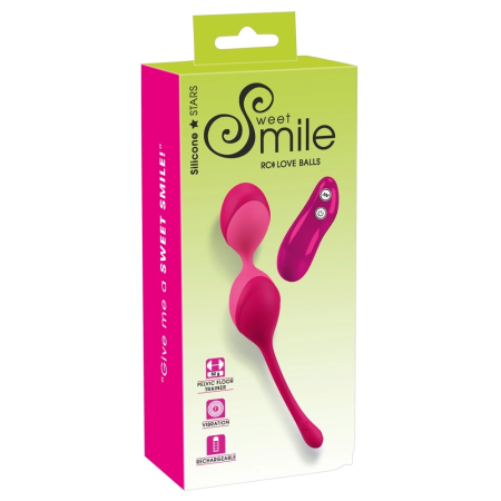 Sweet Smile Remote Vibrating Ball Duo Silicone 7 Modes Rechargeable Pink