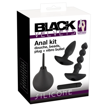 Black Velvets Anal Kit 4-Piece Silicone Set with Intimate Douche