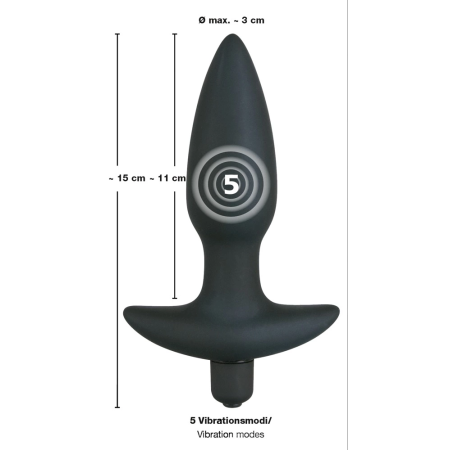 Black Velvet Medium Vibrating Anal Plug Silicone 15 cm Black