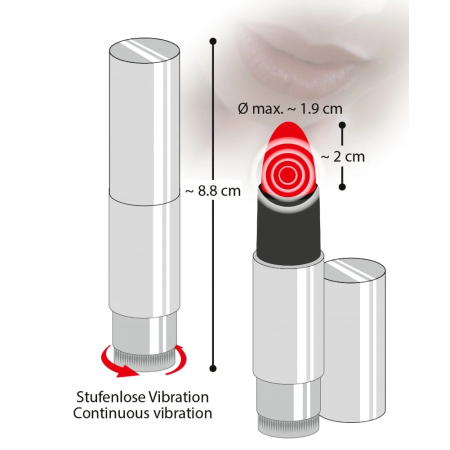 You2Toys Kiss Me Lipstick Mini Vibrator, Multi-Speed, Red/Black, 8.7cm