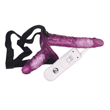 You2Toys Vibrating Strap-On Duo Adjustable Double Harness Purple